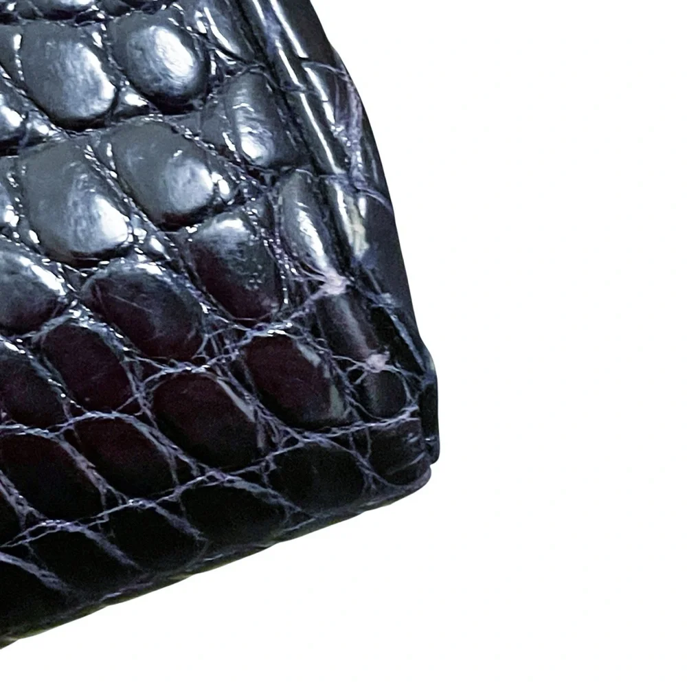 Judith Leiber Midnight Blue Alligator Clutch W/Silver Tone‎ & Lapis Stone Frame